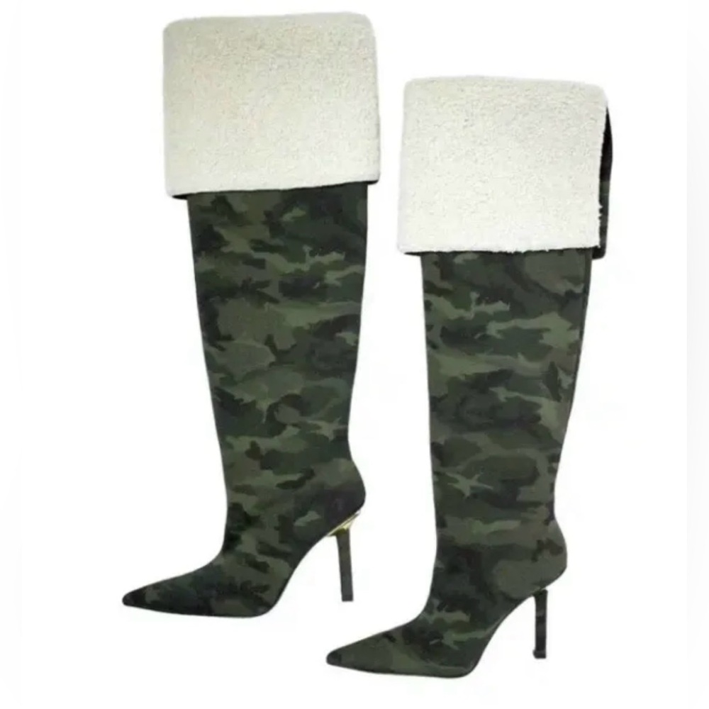 Good American Camo Over The Knee Boots Size 11 Thigh High Heeled Boots